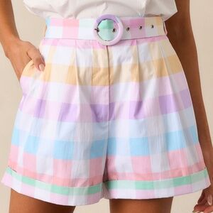 Red Dress Alston Easter Soiree Plaid Cotton Cuffed Shorts Size SS / Pink